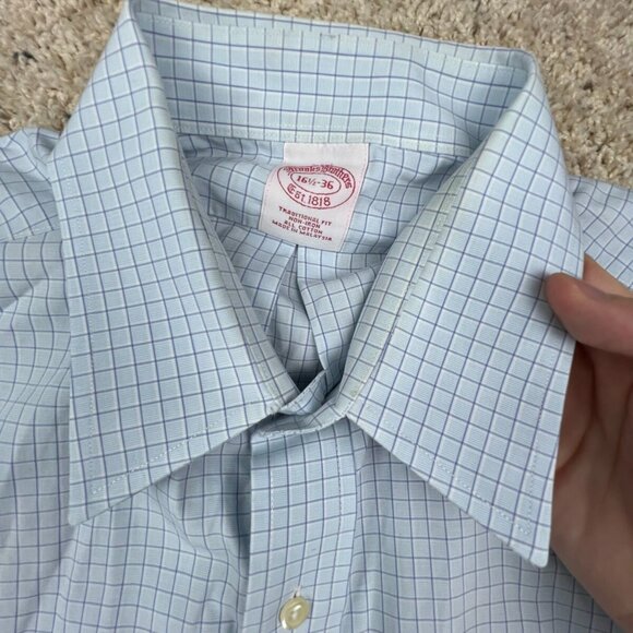 Brooks Brothers Button Up Dress Shirt 16.5 36 Blue Check Traditional Fit Cotton - Picture 4 of 10